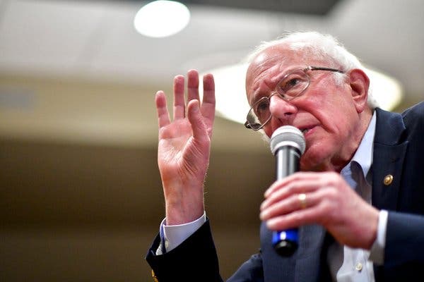 Senator Bernie Sanders campaigning in Iowa on Sunday. His campaign has fund-raised off a negative ad that targets him.
