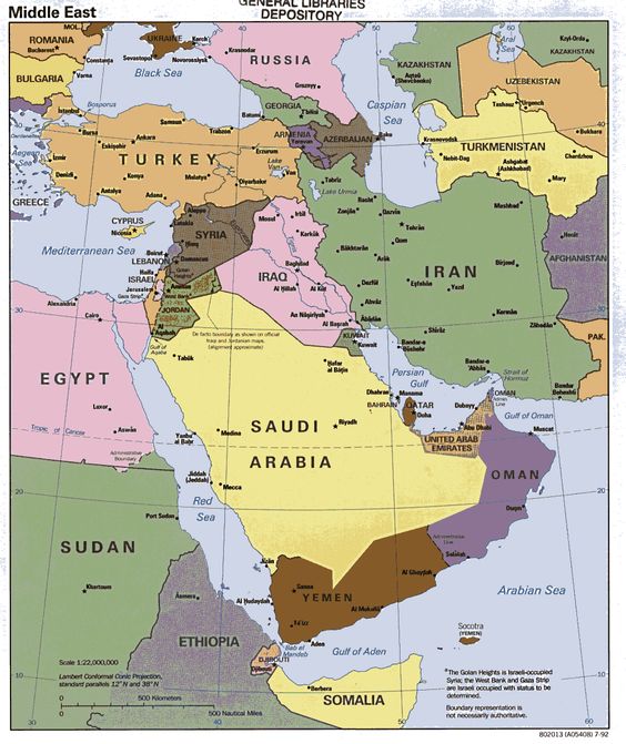 Regional map of Saudi Arabia, Iran, and surrounding countries.