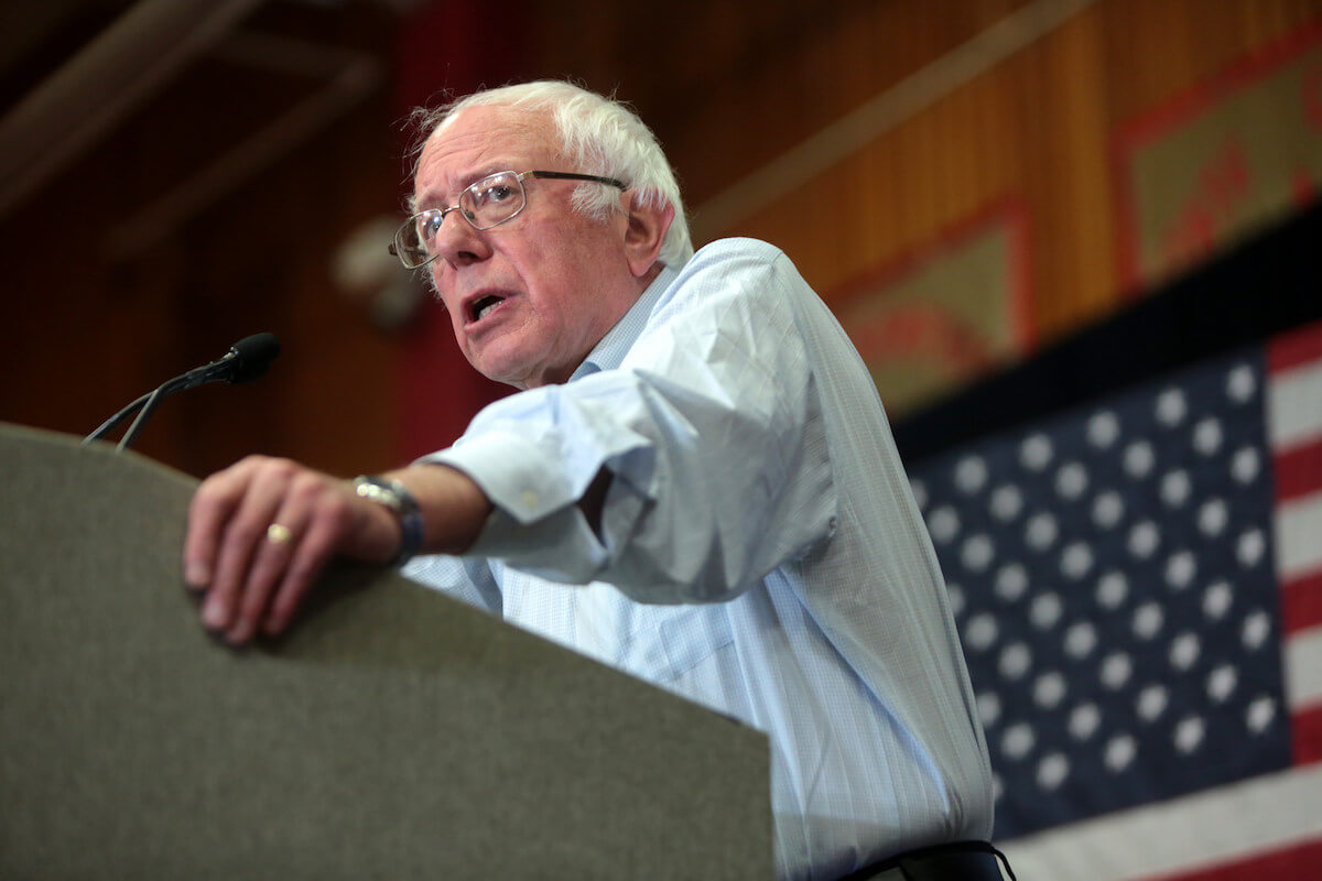 Bernie Sanders speaking at a campaign rally